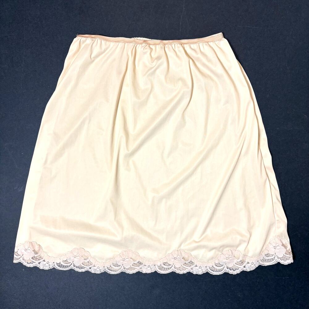 Vintage Cream Half Slip 21" Wide Lace Strip Hemline Large Knee Length Nylon